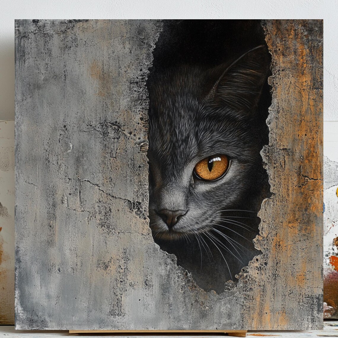 Black Cat Wall Art, Mysterious Feline Decor