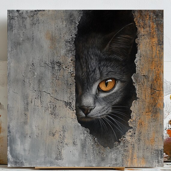 Black Cat Wall Art, Mysterious Feline Decor