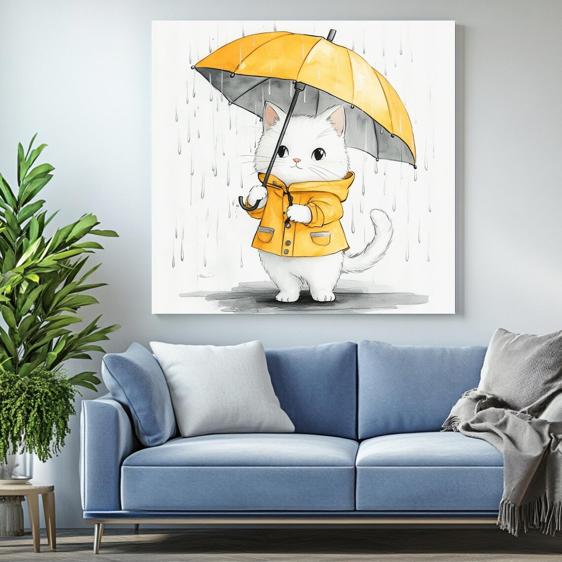 Kitten With Umbrella, Cute Cat Illustration - Image 2