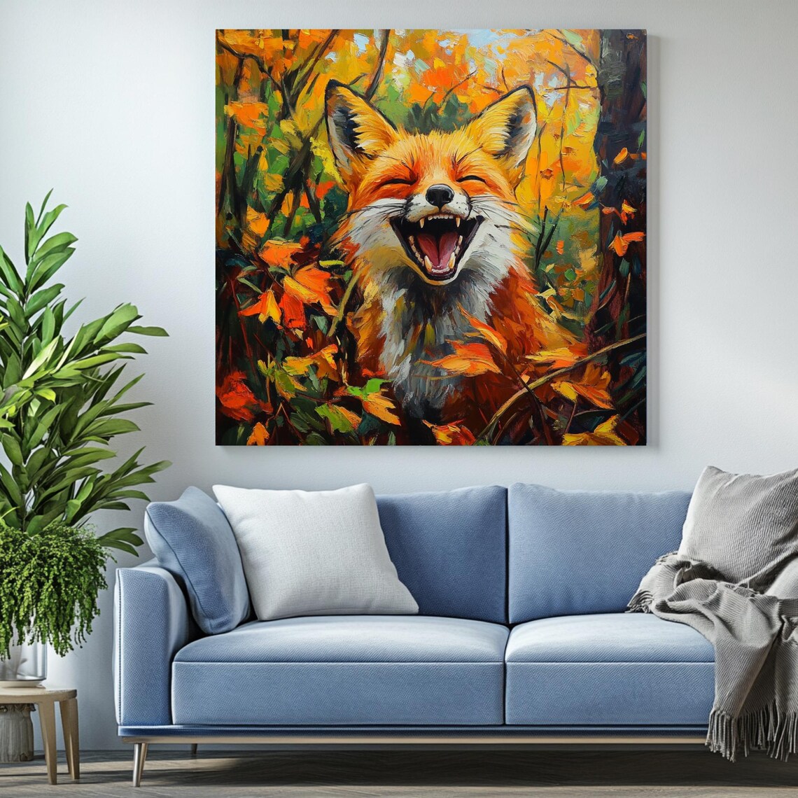 Happy Fox Whimsical Art, Living Room Decor - Image 2