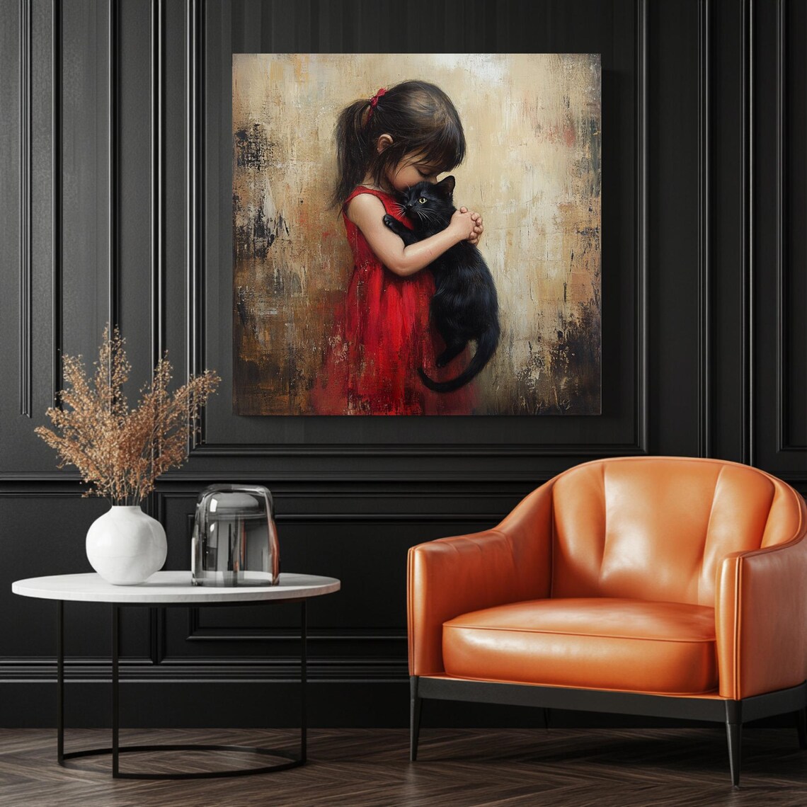 Girl Hugging Cat, Cute Cat Illustration - Image 3