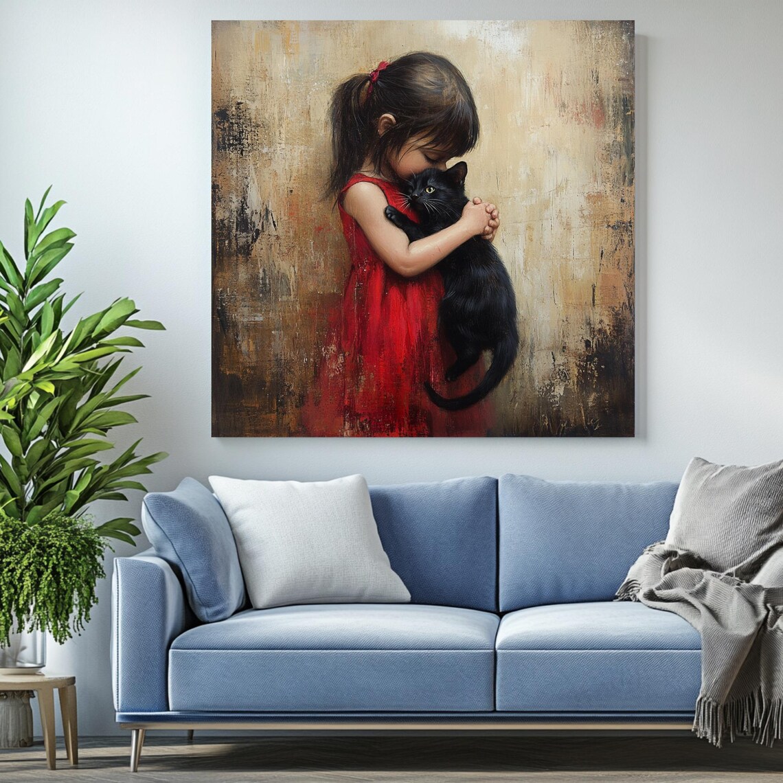 Girl Hugging Cat, Cute Cat Illustration - Image 2