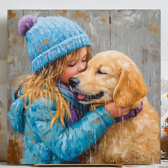 Dog And Girl Art Print, Minimalist Nursery Decor