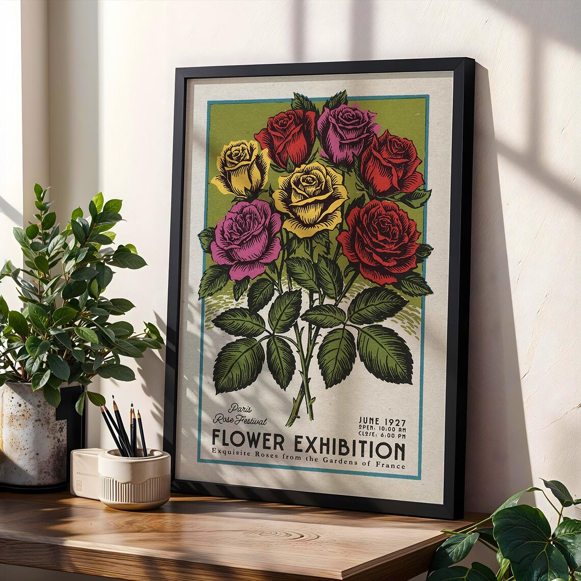 Paris Flower Exhibition Vintage June 1927 Retro Rose Festival Poster