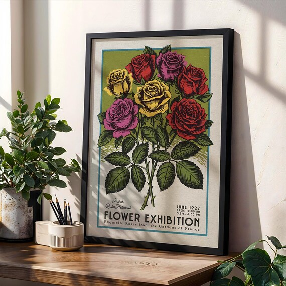 Paris Flower Exhibition Vintage June 1927 Retro Rose Festival Poster