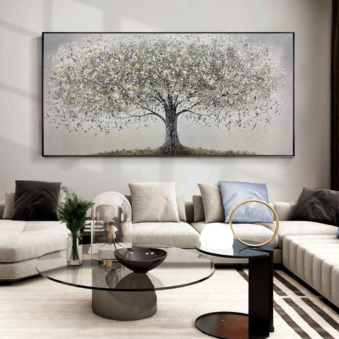 Grey Tree of Life Silver Grey Elegant Panoramic Canvas Decor Poster - Image 4