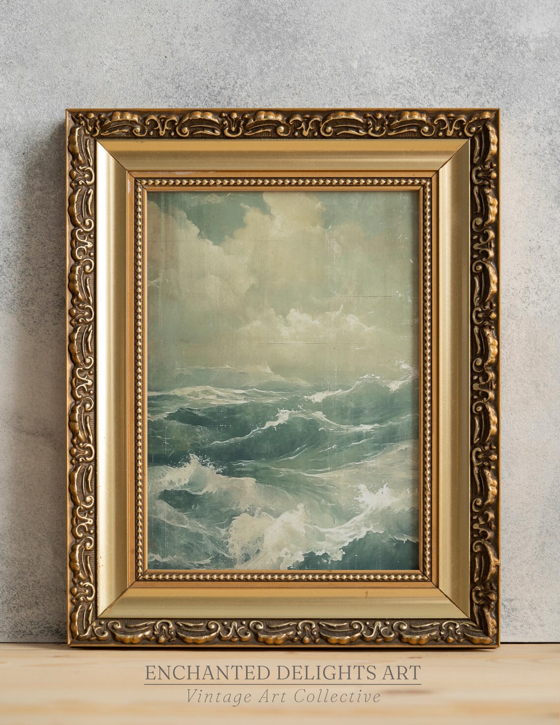 Stormy Ocean Turbulent Waves Moody Vintage Seascape Painting Poster