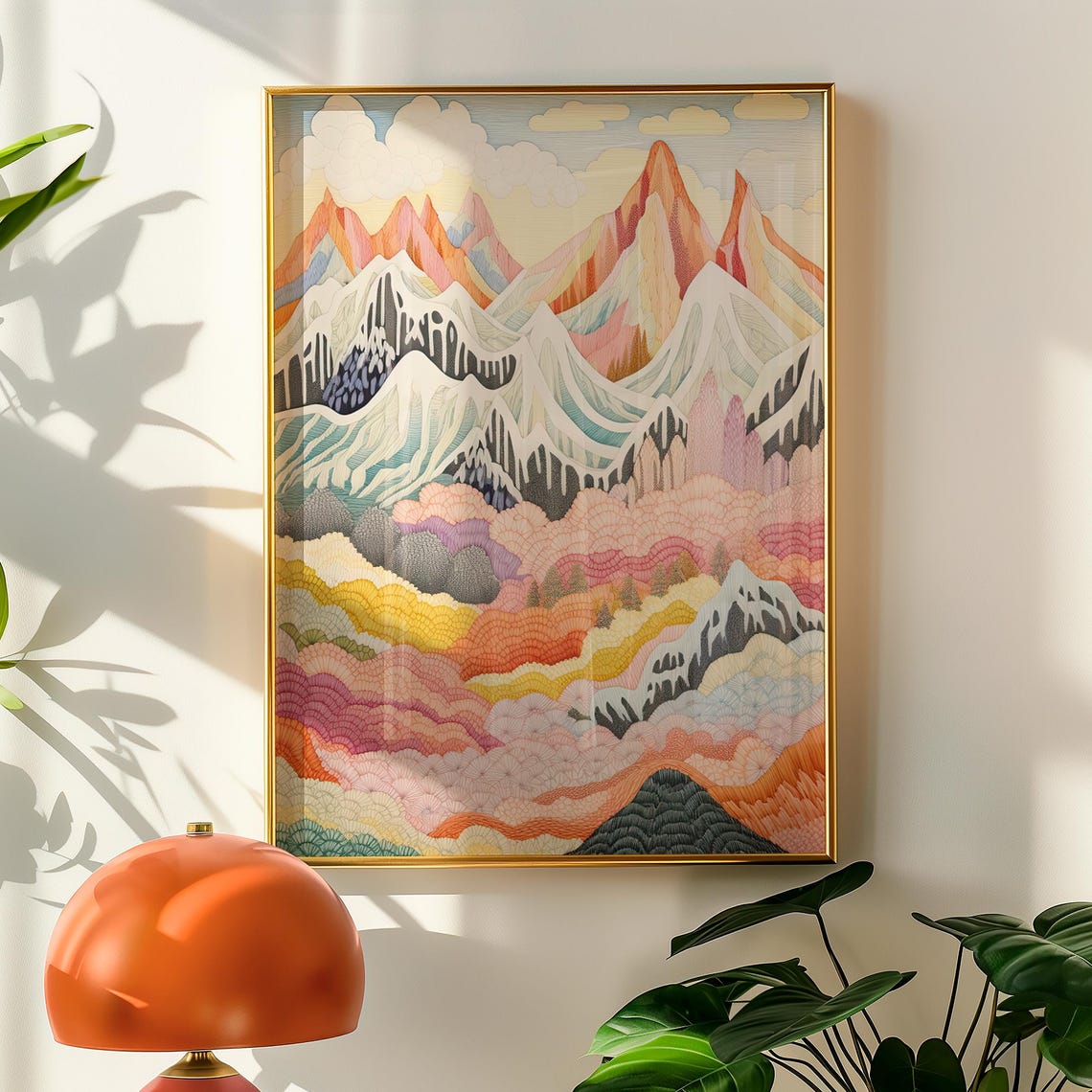 Colorful Mountain Landscape Art Whimsical Nature Wall Decor Abstract For Boho Living Room Or Office