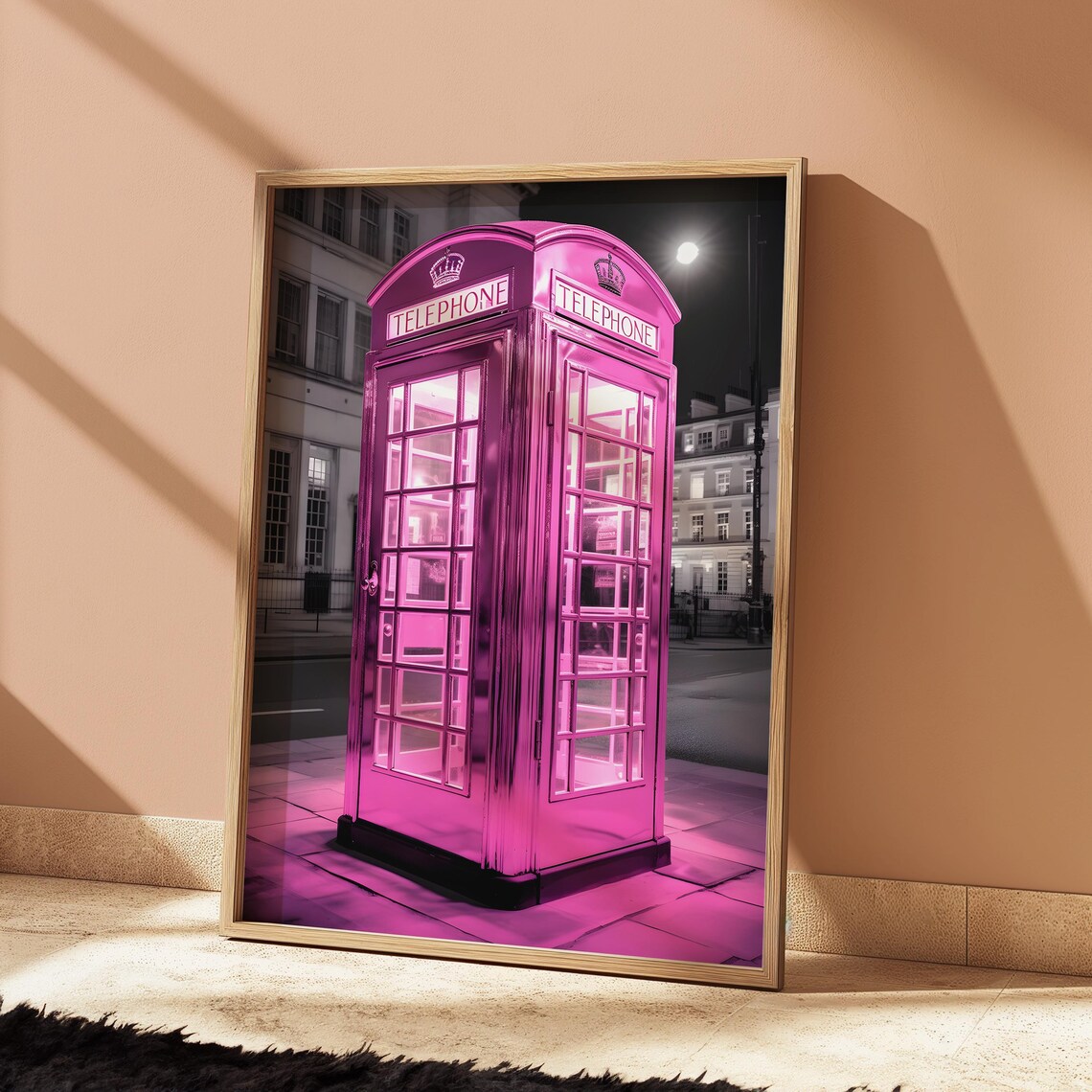 Pink Telephone Booth Print, Quirky Eclectic Art Print