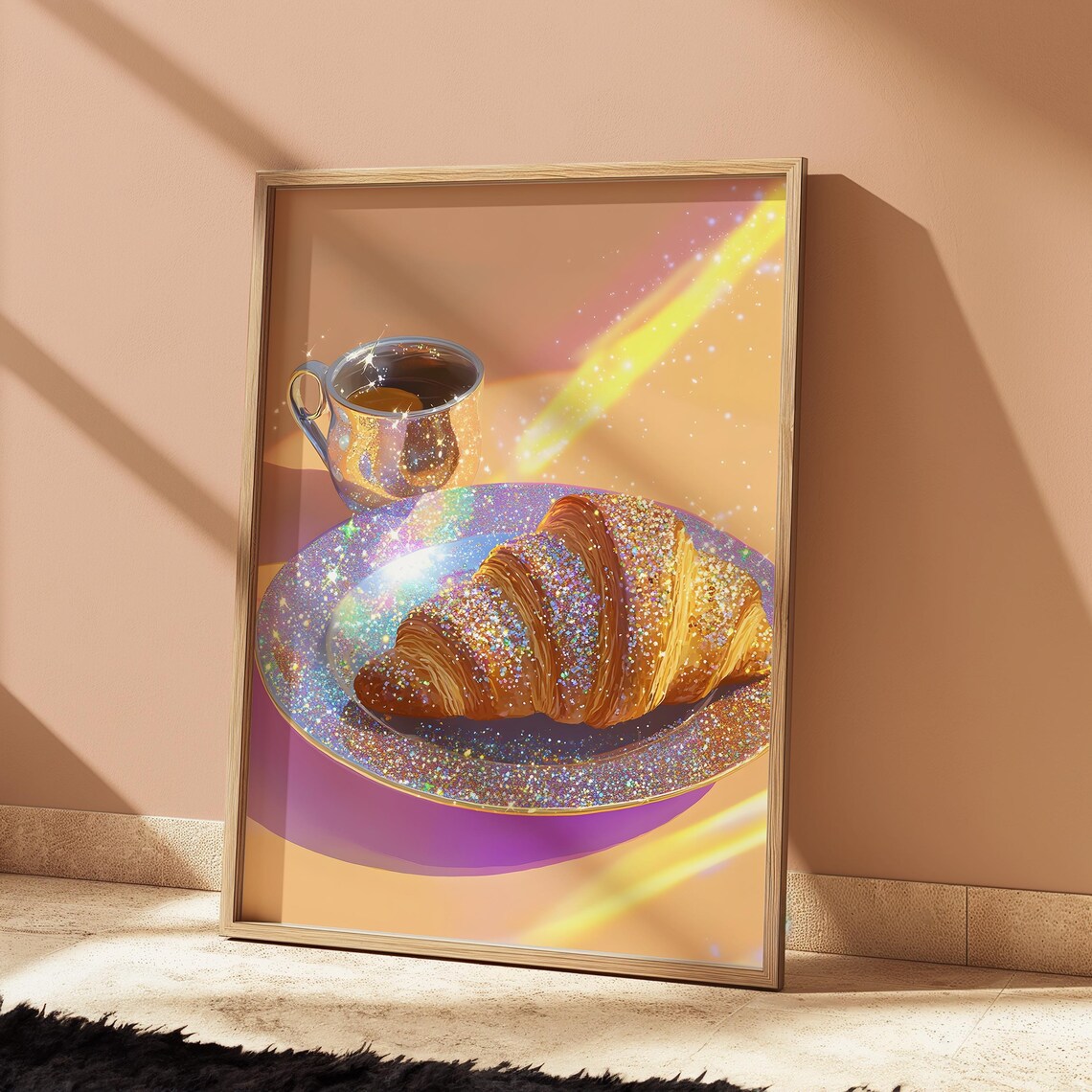 Coffee And Croissant Kitchen Art Print, Cafe Decor