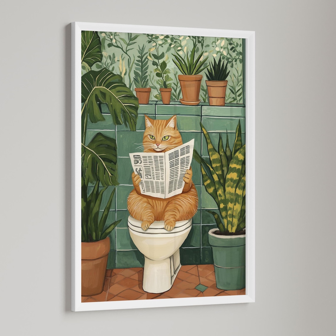 Ginger Cat Bathroom Art Print, Funny Home Decor