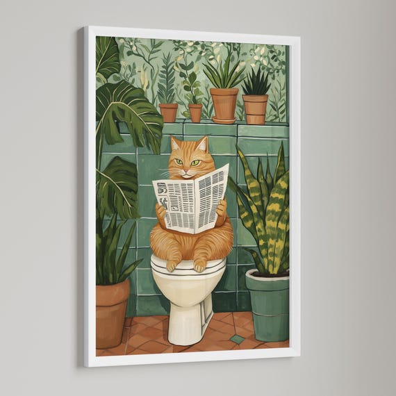 Ginger Cat Bathroom Art Print, Funny Home Decor