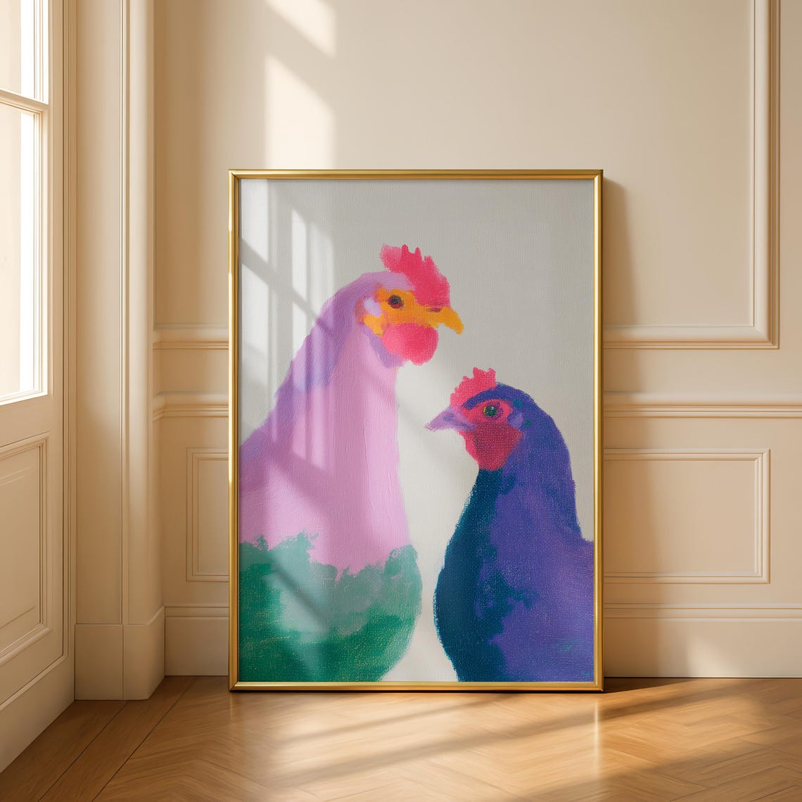 Colorful Chickens Fauvist Style Kitchen Art Wall Art Home Decor