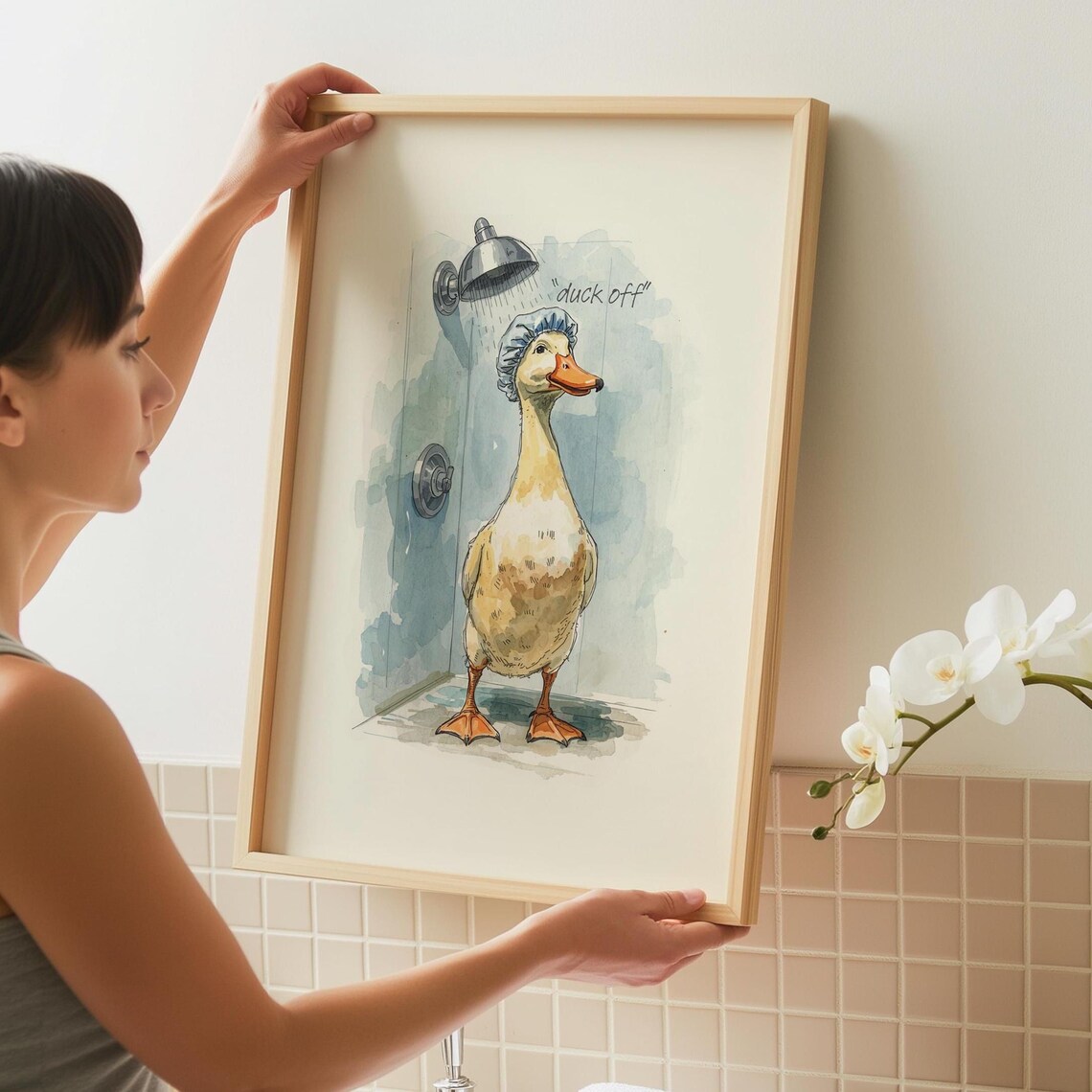 Funny Duck Bathroom Art Print, Cheeky Shower Wall