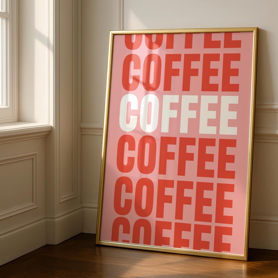Coffee Coffee Bold Repeated Typography Red Pink Kitchen Poster