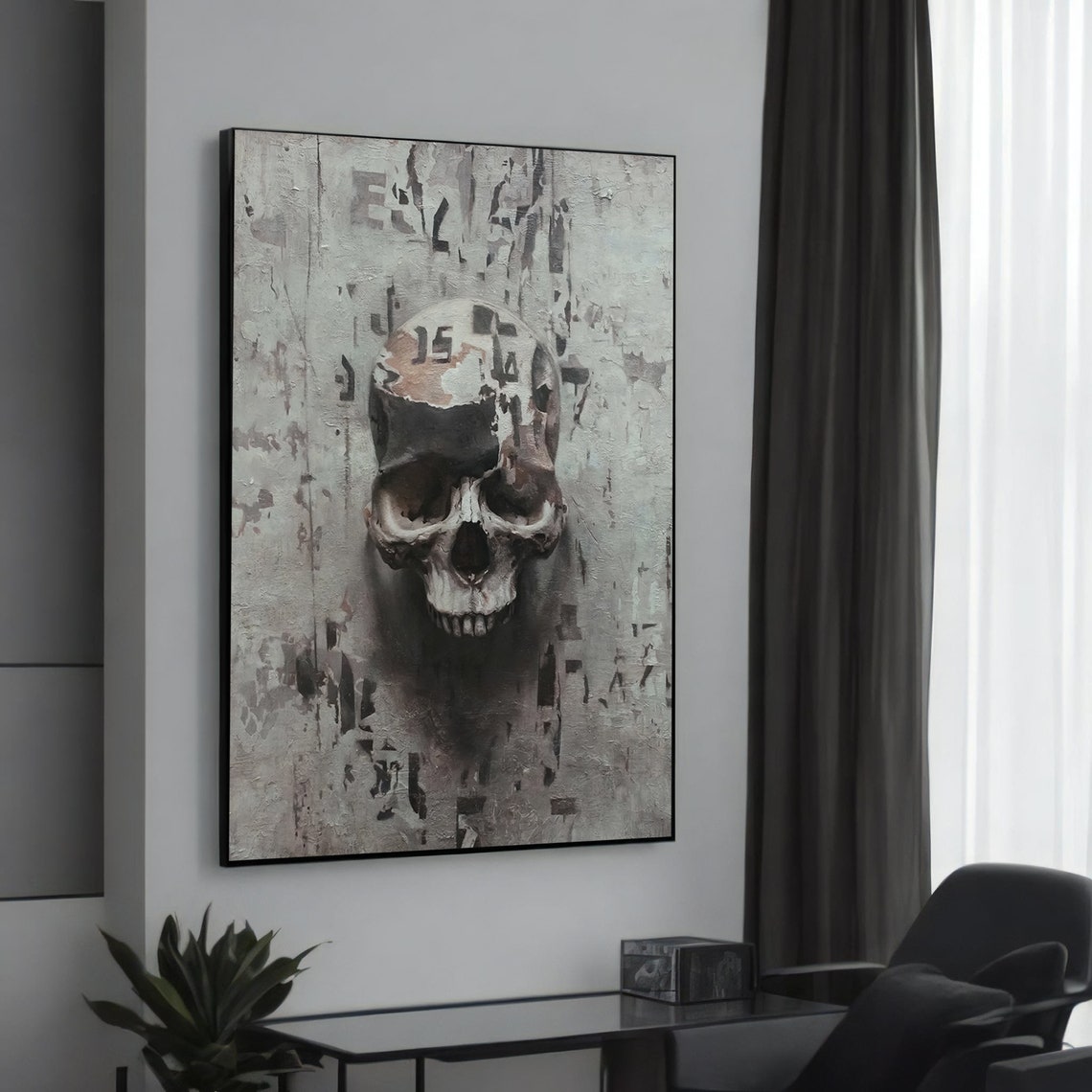 Abstract Skull Textured Gray Concrete Wall Distressed Art Poster