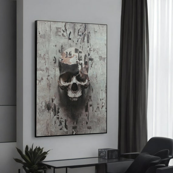 Abstract Skull With Background Modern Canvas Painting Unique Gothic Art For Contemporary Wall Decor