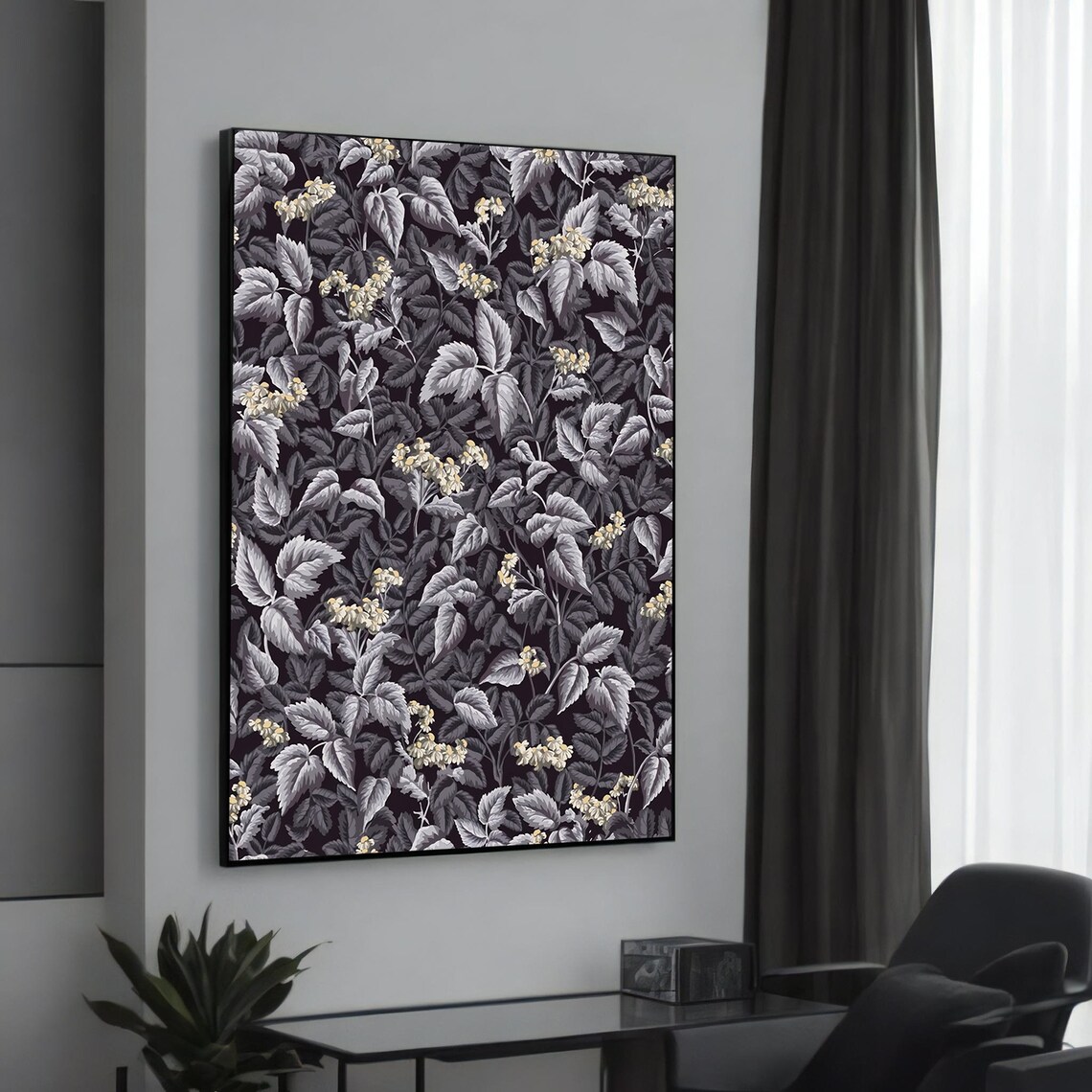 Monochrome Leaf And Flower Pattern, Floral Art Print