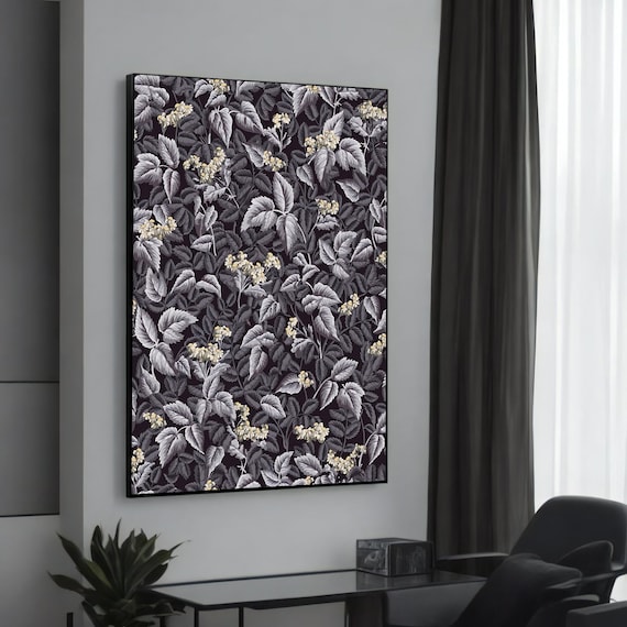 Monochrome Leaf And Flower Pattern, Floral Art Print
