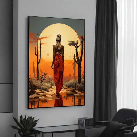 Sunset Wanderer Canvas Art African Desert Landscape Framed Wall Ready To Hang