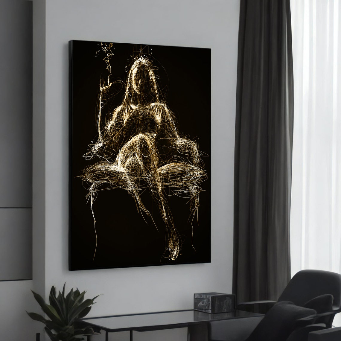 Abstract Golden Light Line Figure Modern Canvas Painting Poster