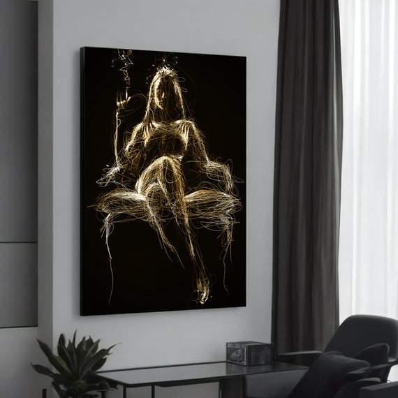 Abstract Golden Light Figure Modern Canvas Painting Unique Contemporary Art For Elegant Wall Decor