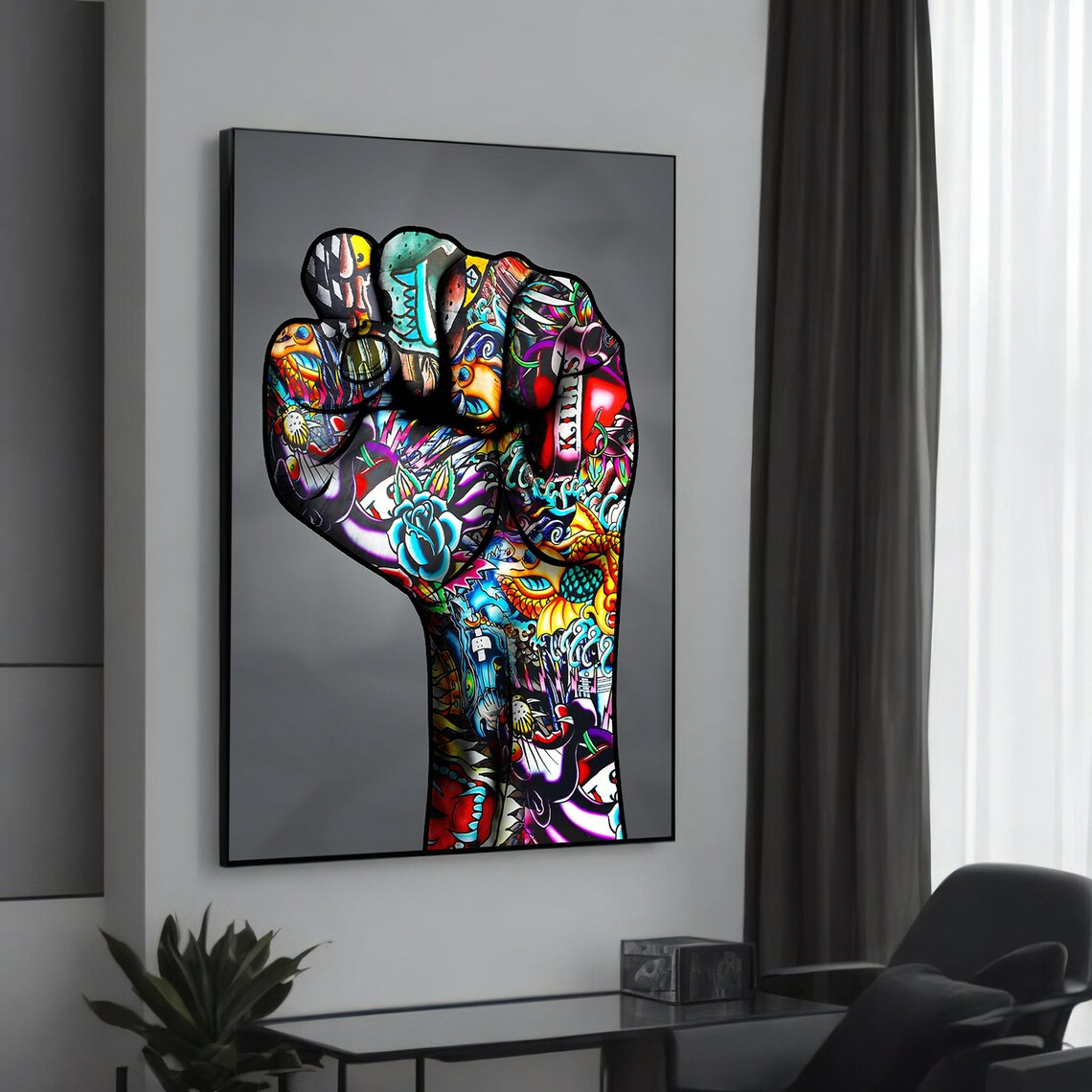 Bold Tattooed Raised Fist Colorful Tattoo Art Urban Power Poster