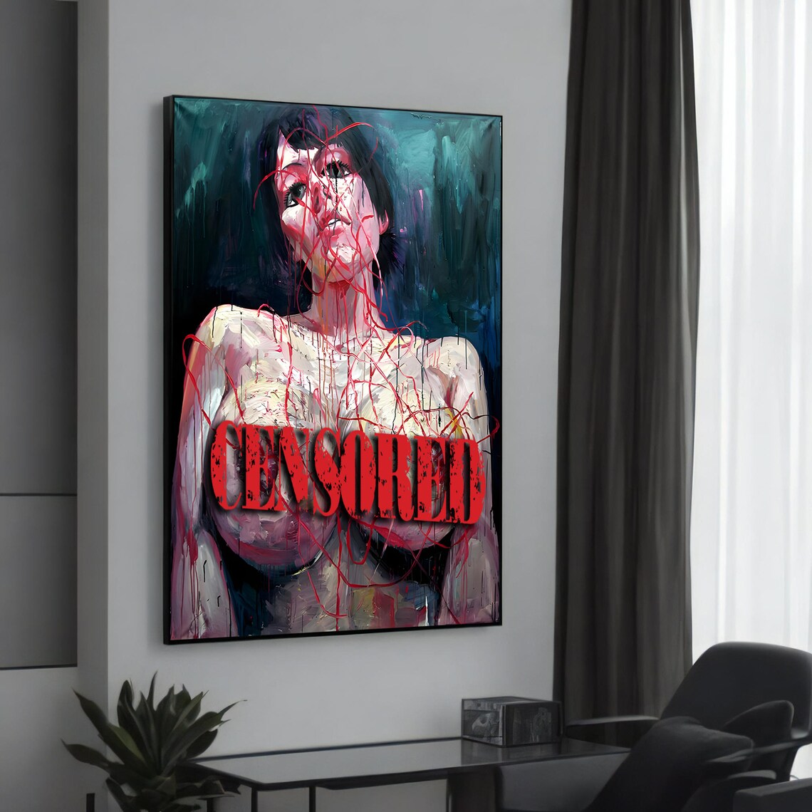 Censored Bold Nude Woman Artistic Modern Provocative Art Poster