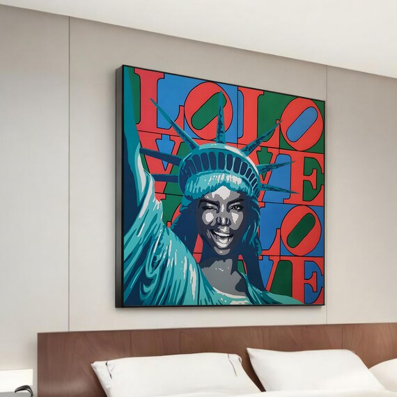 Colorful Lady Liberty Love Pop Art Statue Graffiti Canvas Wall Art