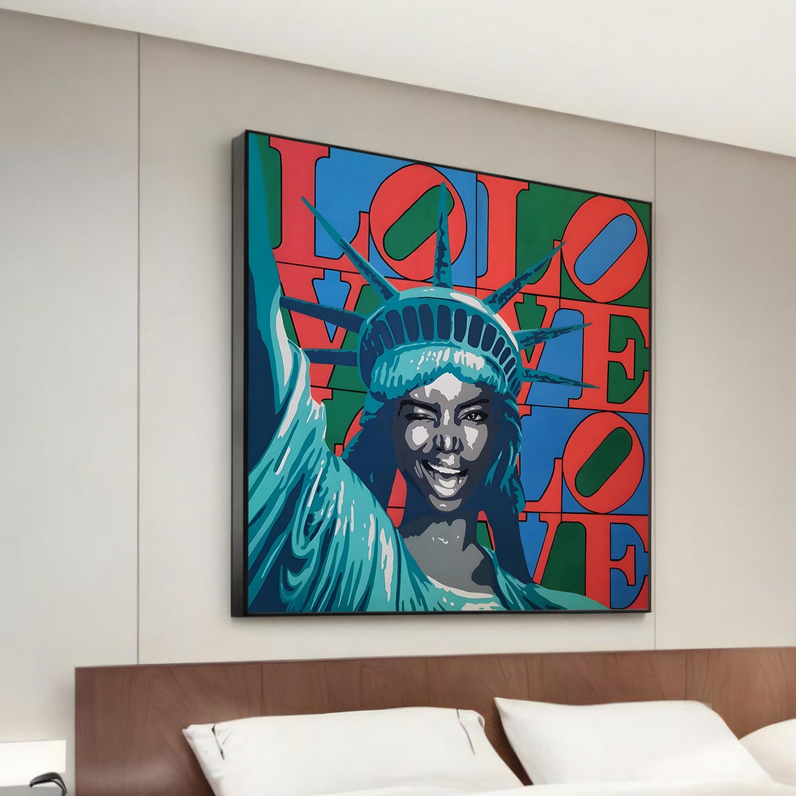 Colorful Lady Liberty Love Pop Art Statue Graffiti Canvas Wall Art
