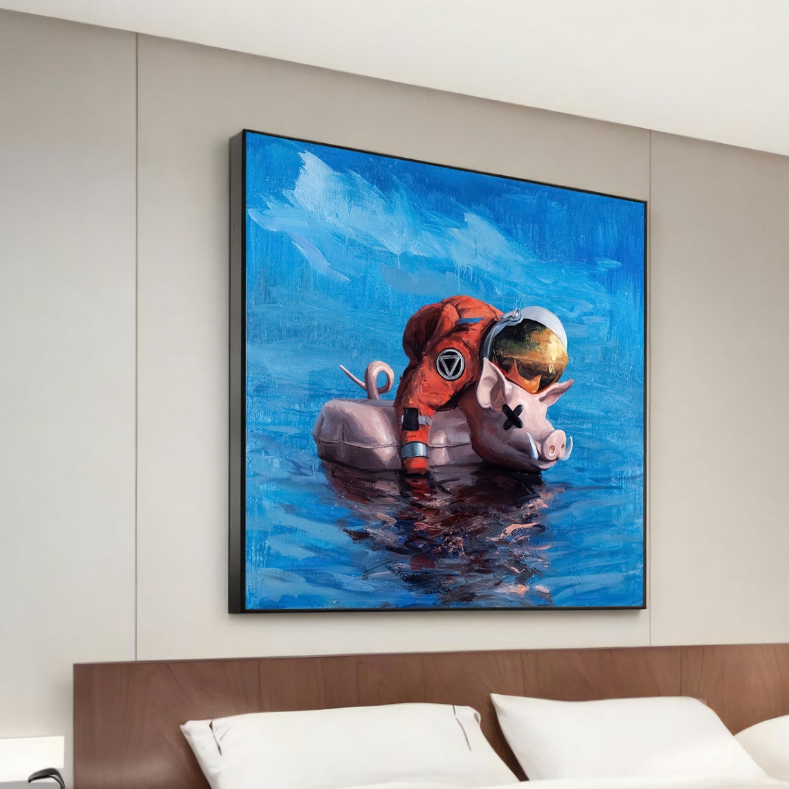 Astronaut Riding Pig Pool Float Surreal Pop Art Canvas Poster