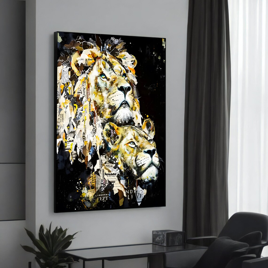 Majestic Lion Couple Art Print, Wildlife Lovers
