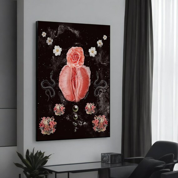 Surreal Cosmic Rose Feminine Floral Galaxy Dark Art Canvas Poster