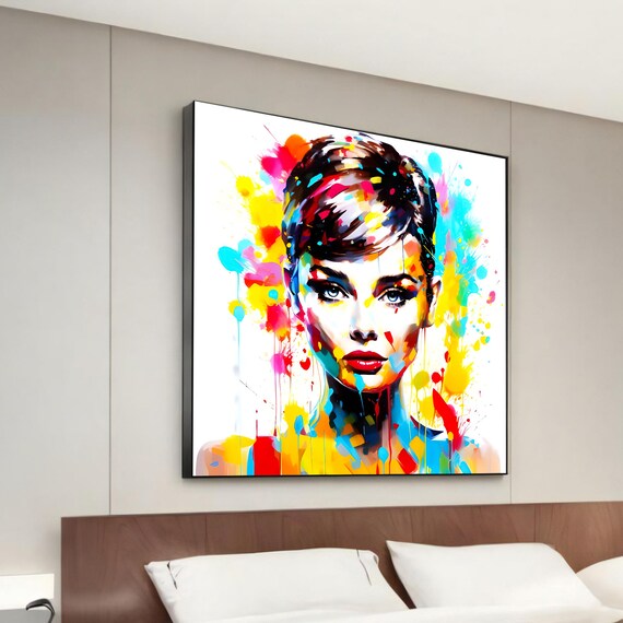 Iconic Audrey Hepburn Vibrant Color Splash Pop Art Canvas Poster