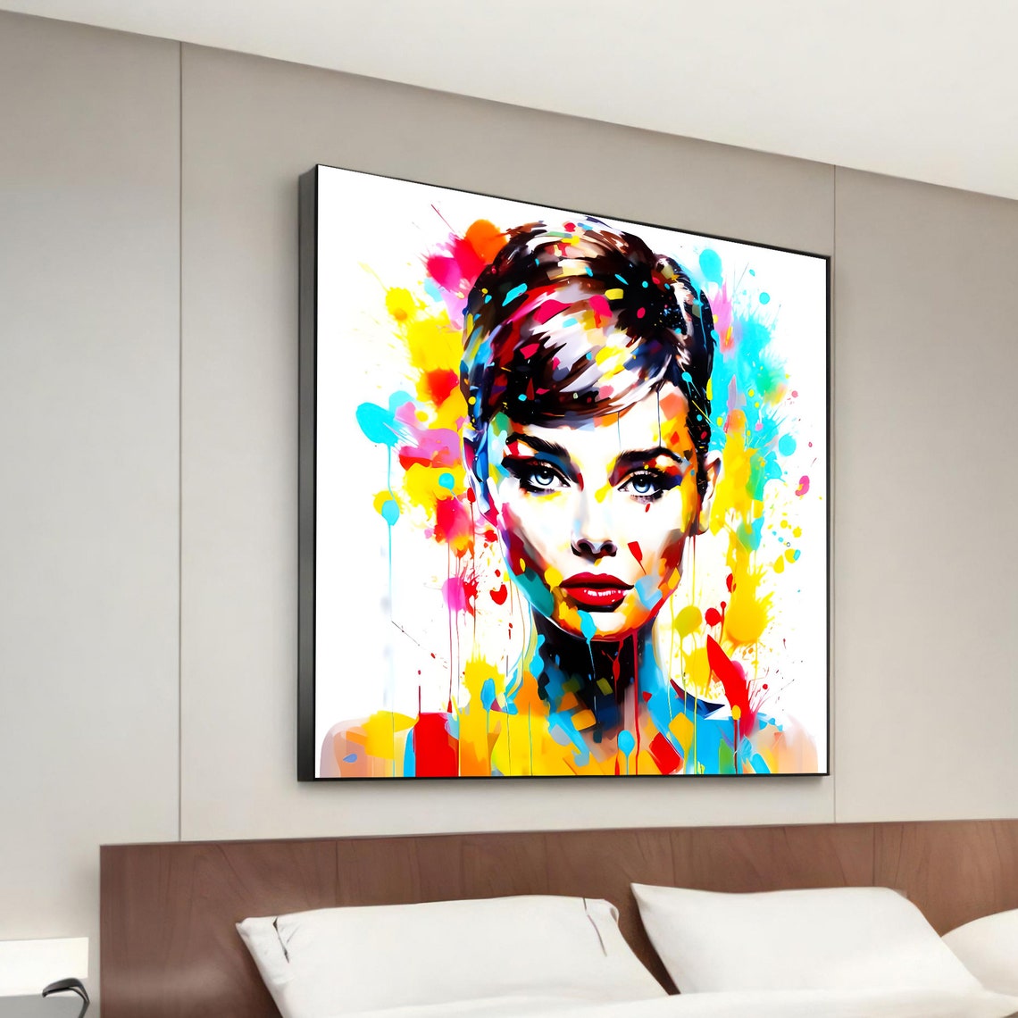 Iconic Audrey Hepburn Vibrant Color Splash Pop Art Canvas Poster