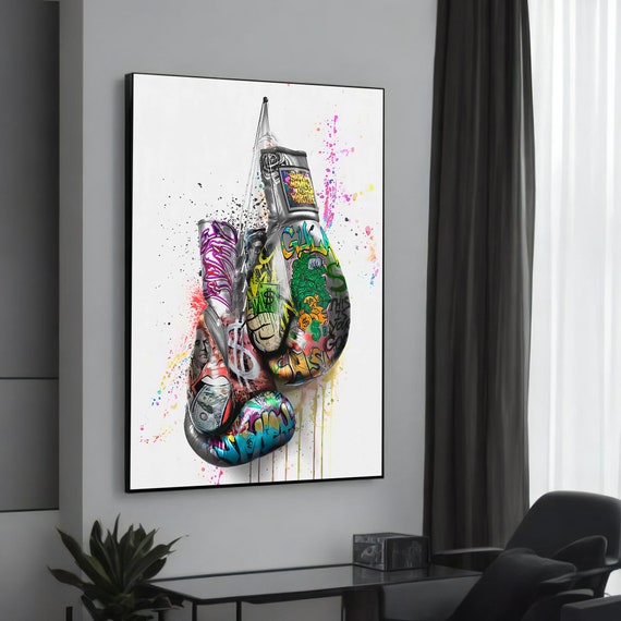 Dynamic Banksyinspired Graffiti Boxing Gloves, Art Print