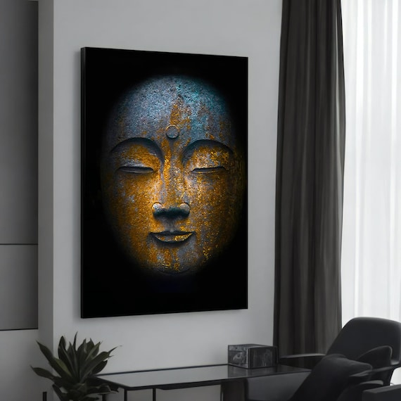Rustic Buddha Face Tranquil And Spiritual Modern Canvas Painting Unique Zen Wall Art For Home Meditation Decor