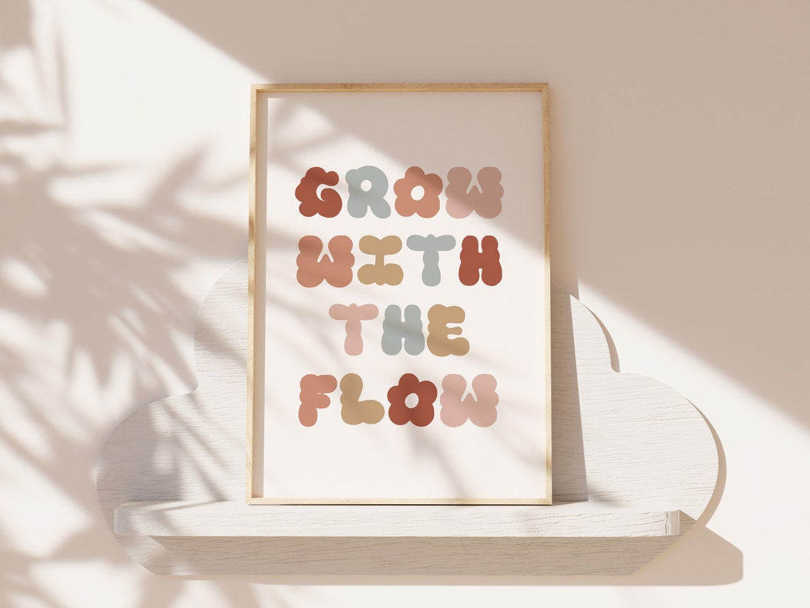 Grow With The Flow Retro Bubble Letter Girls Nursery Wall Poster - Image 2