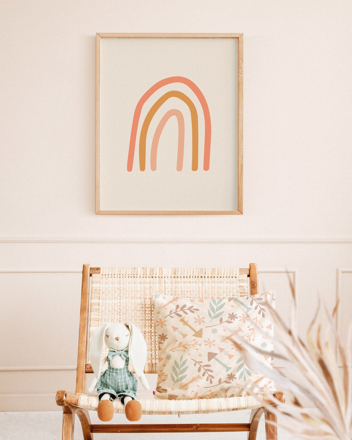 Boho Rainbow Nursery Art Blush Pink Peach Mustard Arch Poster - Image 2