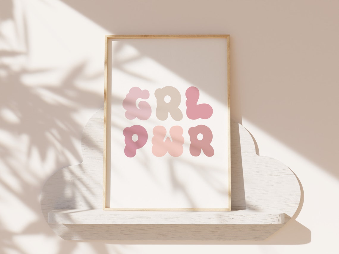GRL PWR Bubble Letter Retro Pink Girl Power Girls Nursery Poster - Image 2