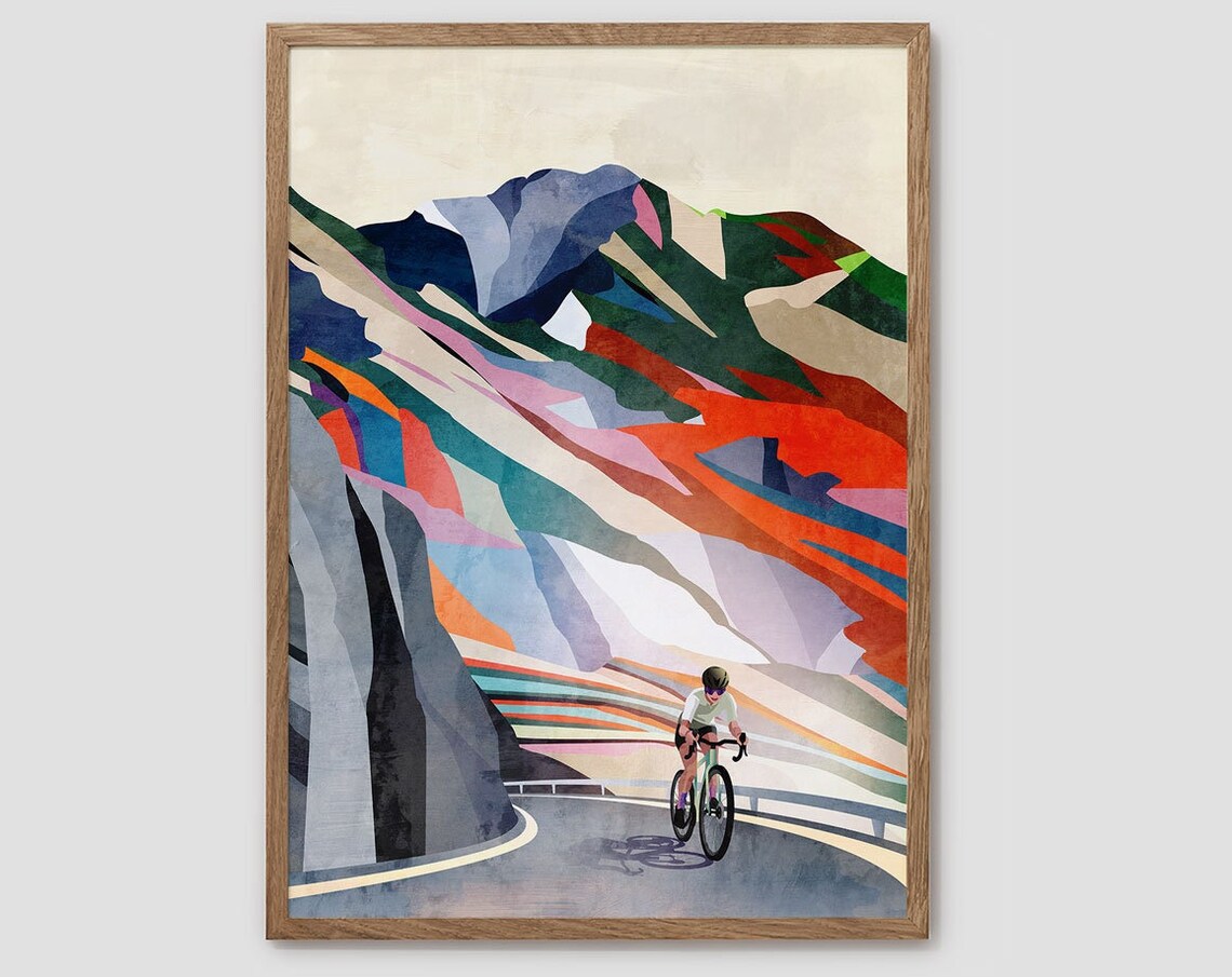 Cycling Print Mountain Climb Woman Cyclist Art Print