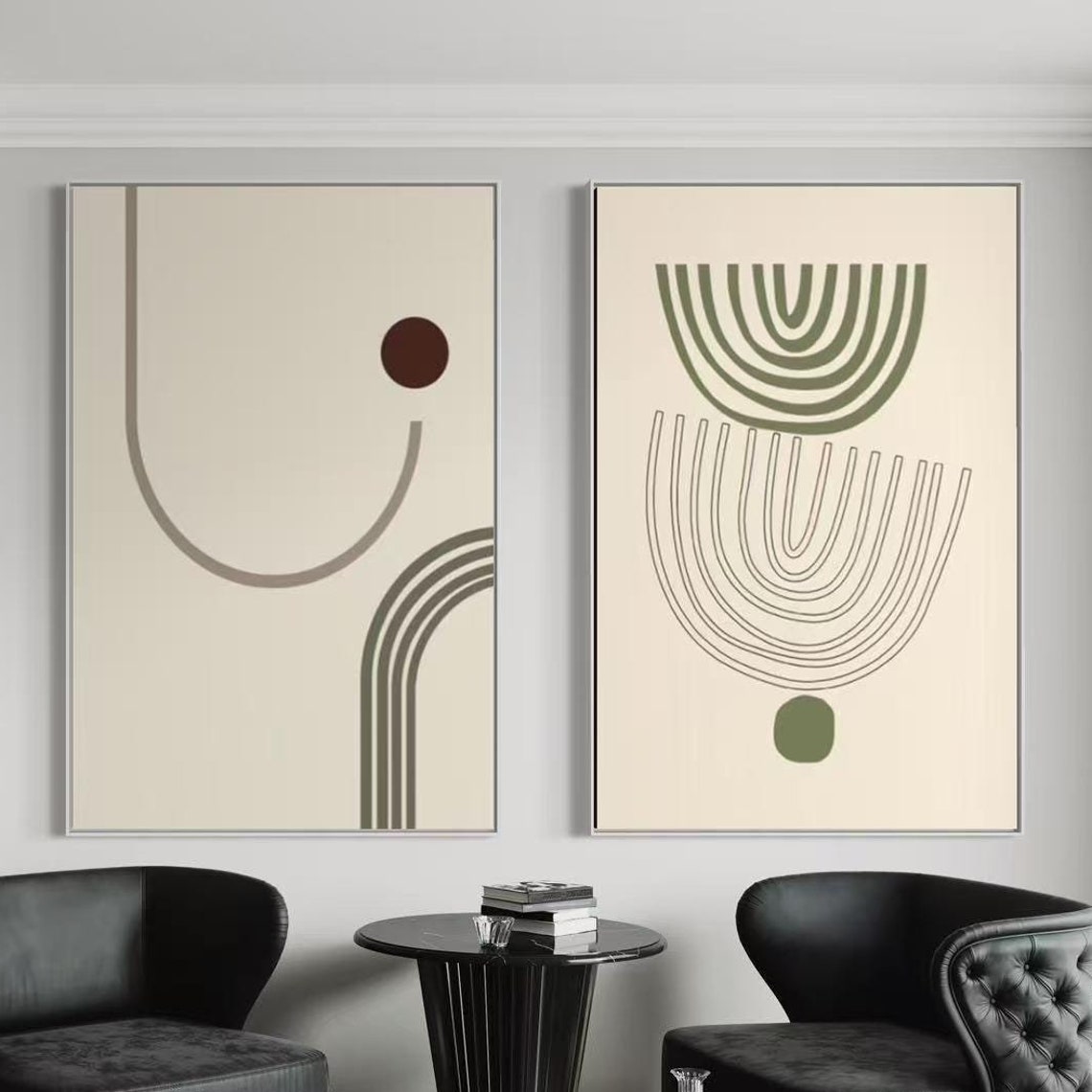 Minimalist Arch and Circle Line Motifs Two Piece Geometric Set Poster