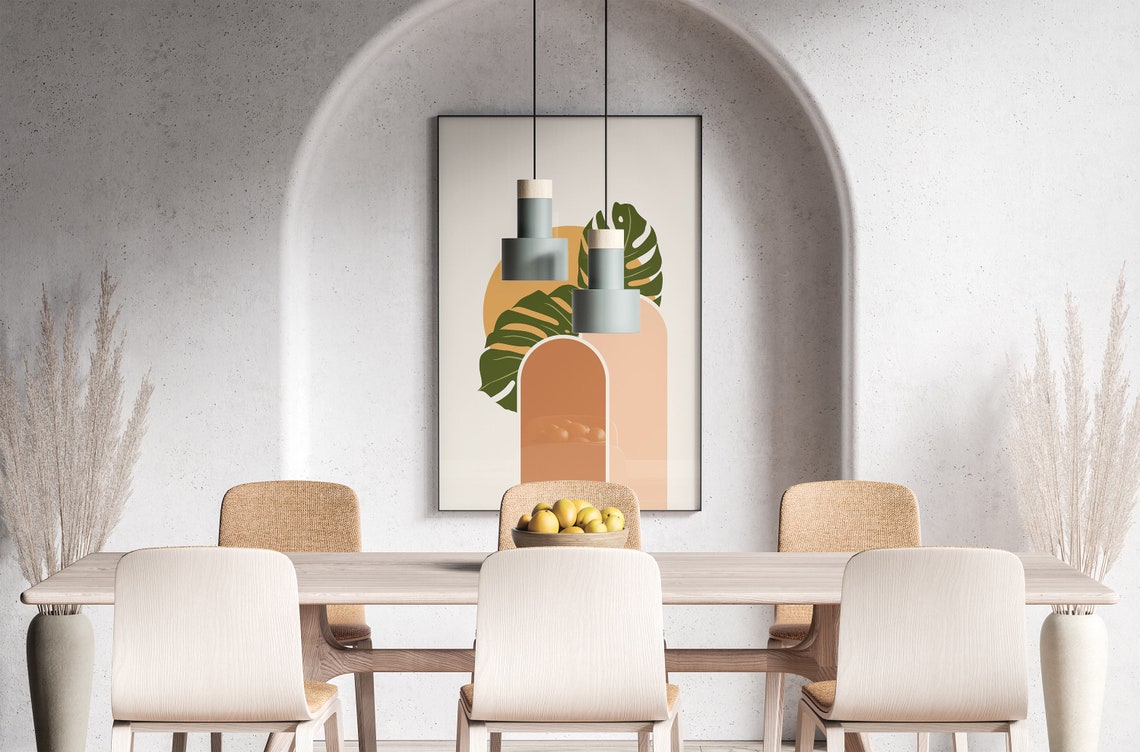 Boho Monstera Palm Sun Abstract Shapes Minimalist Wall Poster - Image 5