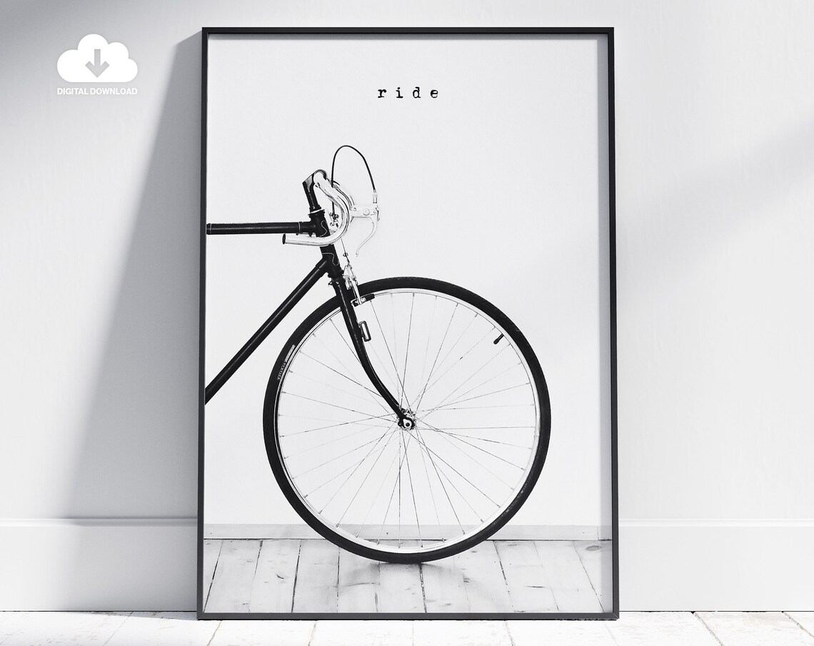 Ride Bicycle Black and White Minimalist Cycling Photo Poster