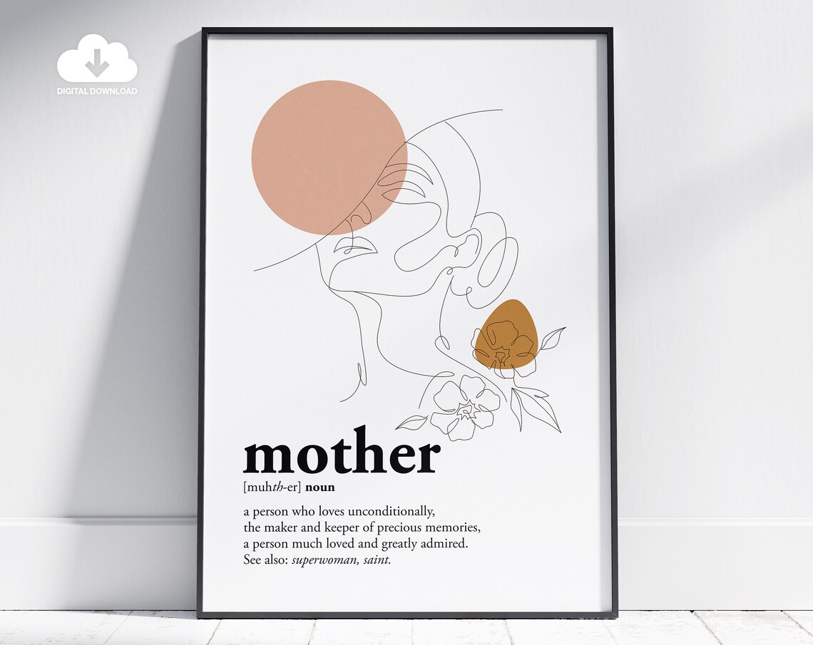 Mother Definition Floral Line Art Portrait Sentimental Quote Poster