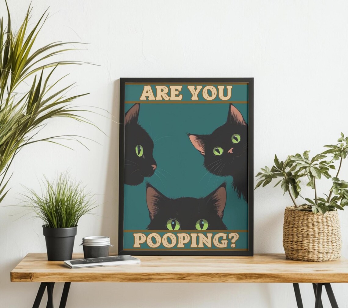 Funny Cat Bathroom Art Print, Quirky Restroom Decor - Image 3