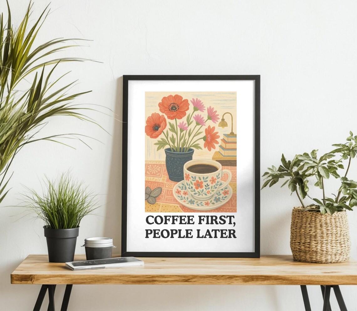 Coffee First, Retro Coffee Lover Kitchen Art Print - Image 4