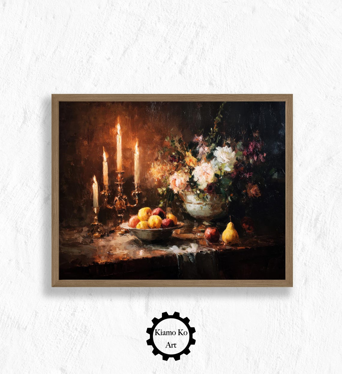 Candlelit Candelabra Fruit Bowl And Floral Vase Still Life Poster