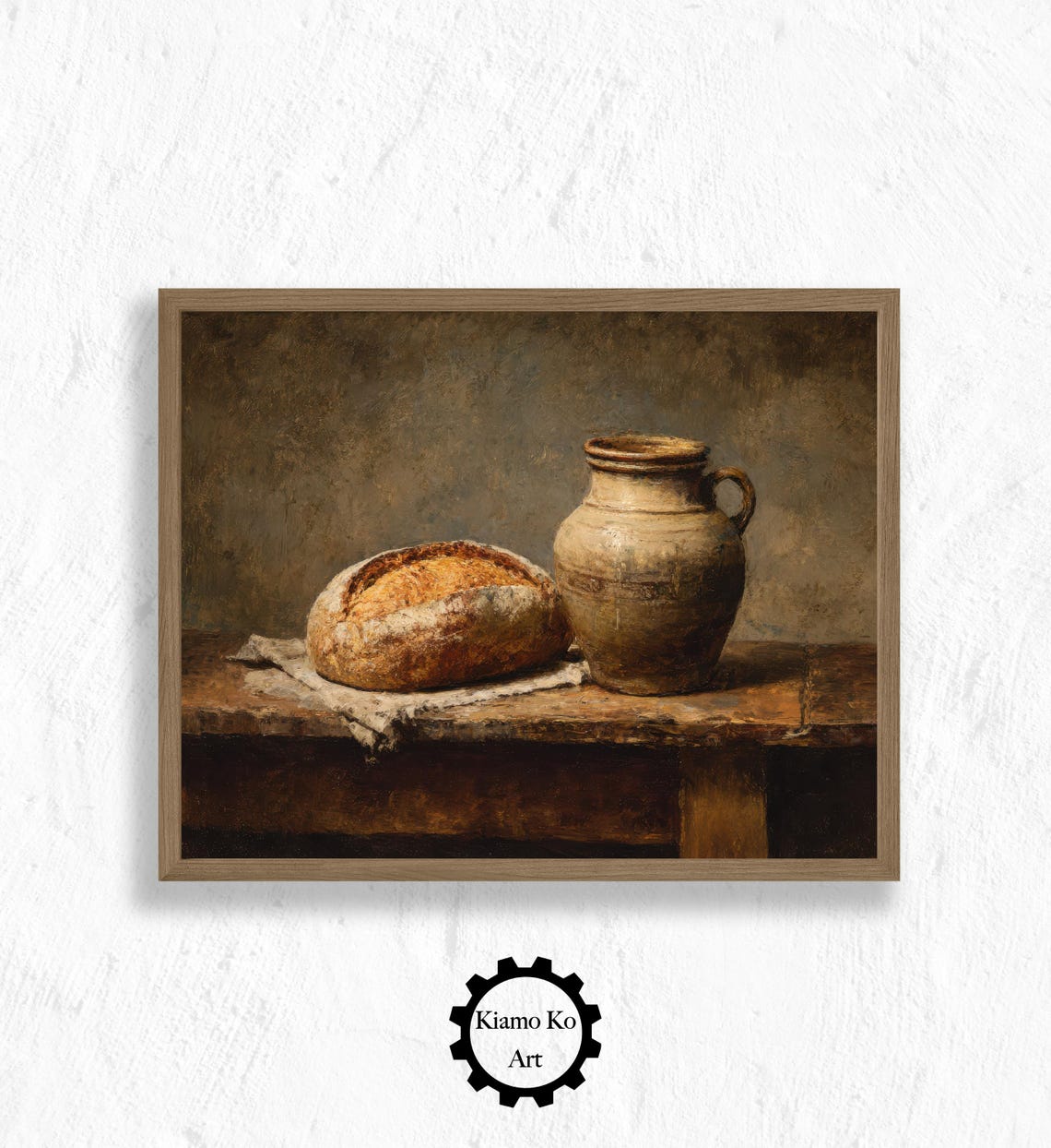 Fresh Rustic Bread Loaf with Ceramic Jug Farmhouse Kitchen Poster