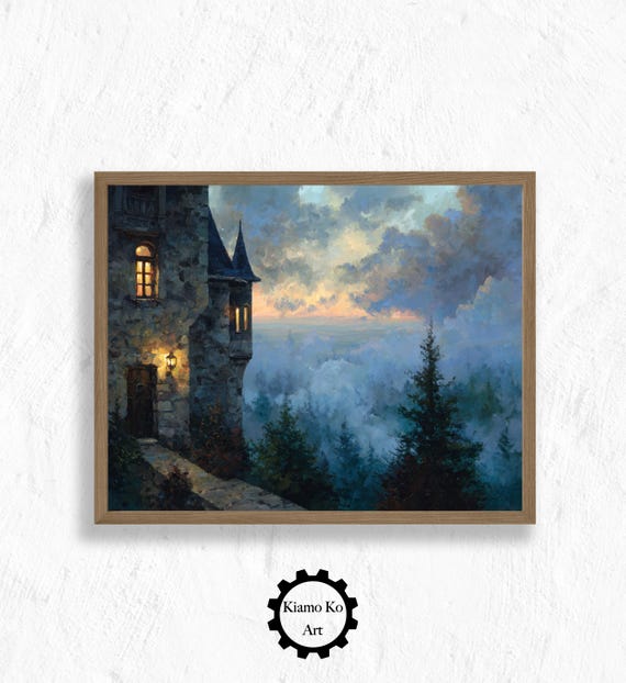 Castle In The Clouds Art Print Fantasy Landscape Decor Wall Whimsical Home Vintage